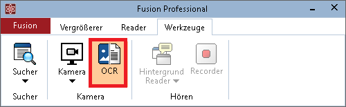 Fusion Werkzeuge Registerkarte mit gewähltem OCR-Schalter