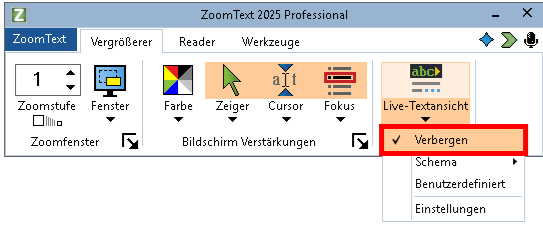 Abbildung der erweiterten Live-Textansicht Ausklappliste.