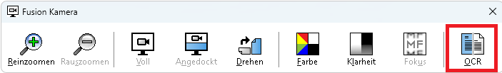 Fusion Kamera Symbolleiste mit Fokus auf dem Schalter OCR.
