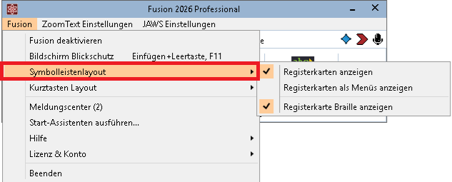 Fusion Vergrößerer Menüleistenlayout.